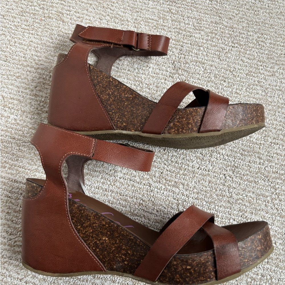 Blowfish Brown Wedge Sandals with Cork Heel - Picture 2 of 4